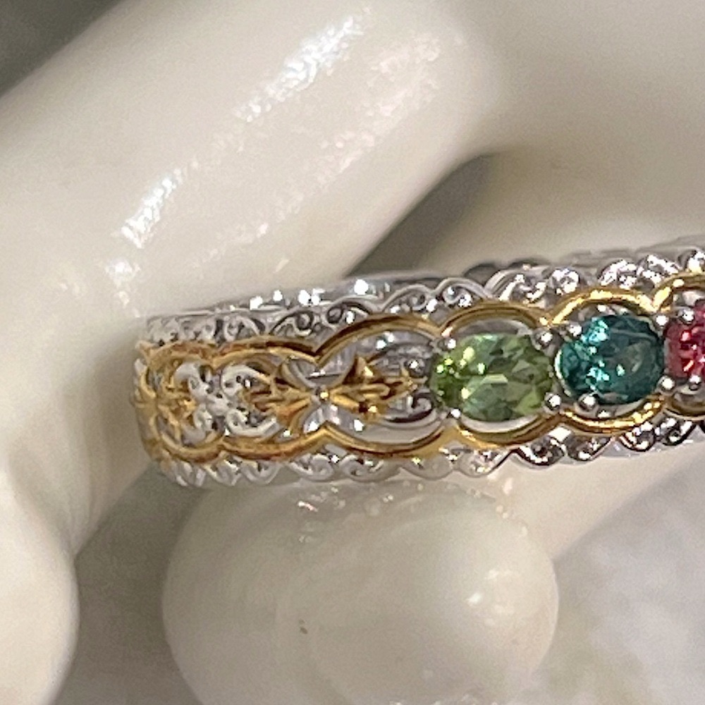 LIMITED EDITION NUMBERED Sterling Silver Multi Tourmaline Gemstone Band Ring - Picture 4 of 12